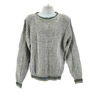 Vintage Cape Isle Knitters Knit White Green Grandpa Sweater Mens XL